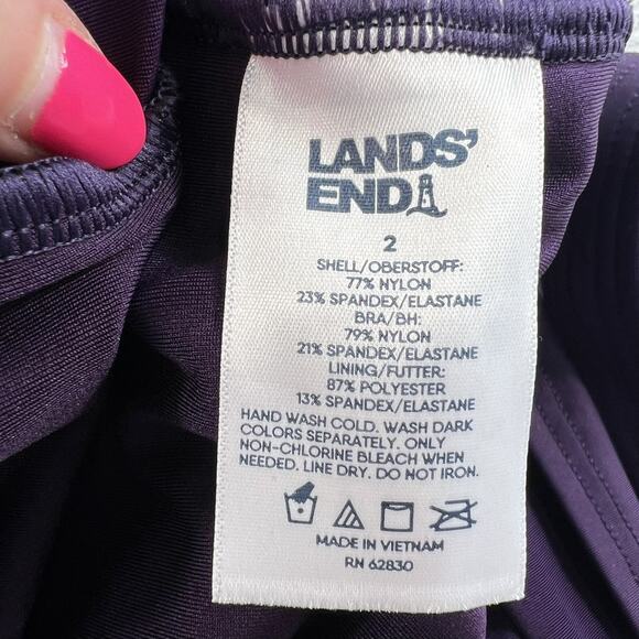 Lands End Sz 2 Tankini Top Swimsuit Underwire Purple Twist Front Adjustable Swim - Picture 9 of 11